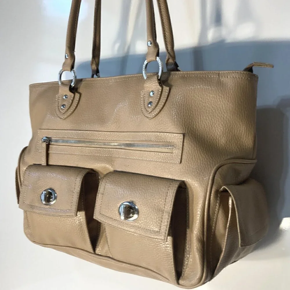Moss Camel Color XL Satchel Handbag Utility Laptop Office Travel Tote Essential